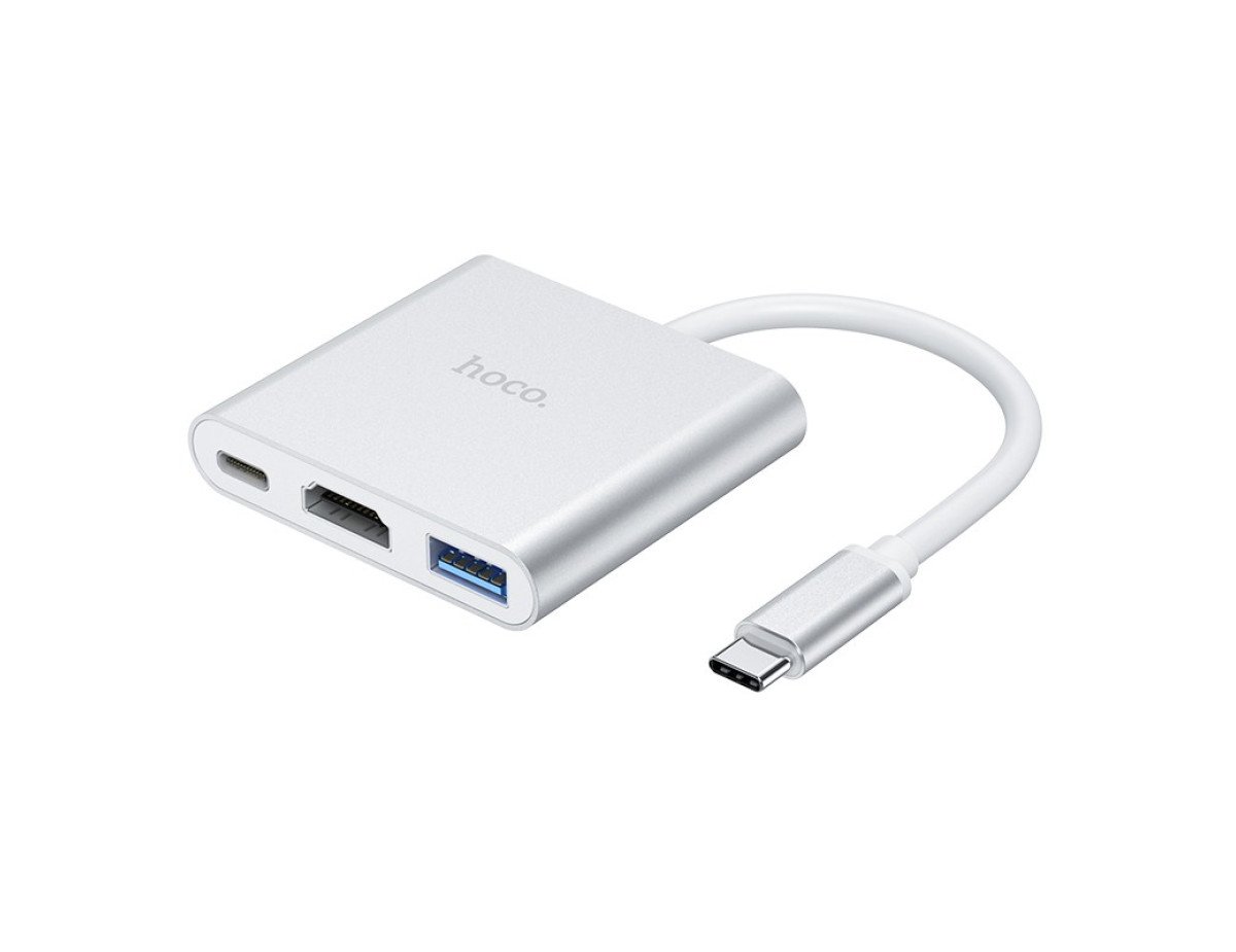 Hub Hoco HB14 Easy use USB-C με 3 Θύρες USB 3.0, USB-C PD, HDMI Ασημί