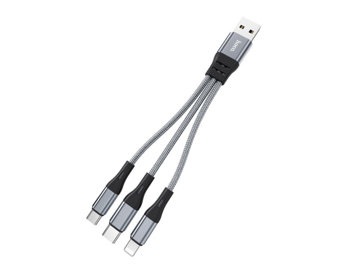 Καλώδιο σύνδεσης Hoco X47 Harbor 3 σε 1 USB σε Micro-USB, Lightning, USB-C 2.4A Γκρι 0.25m