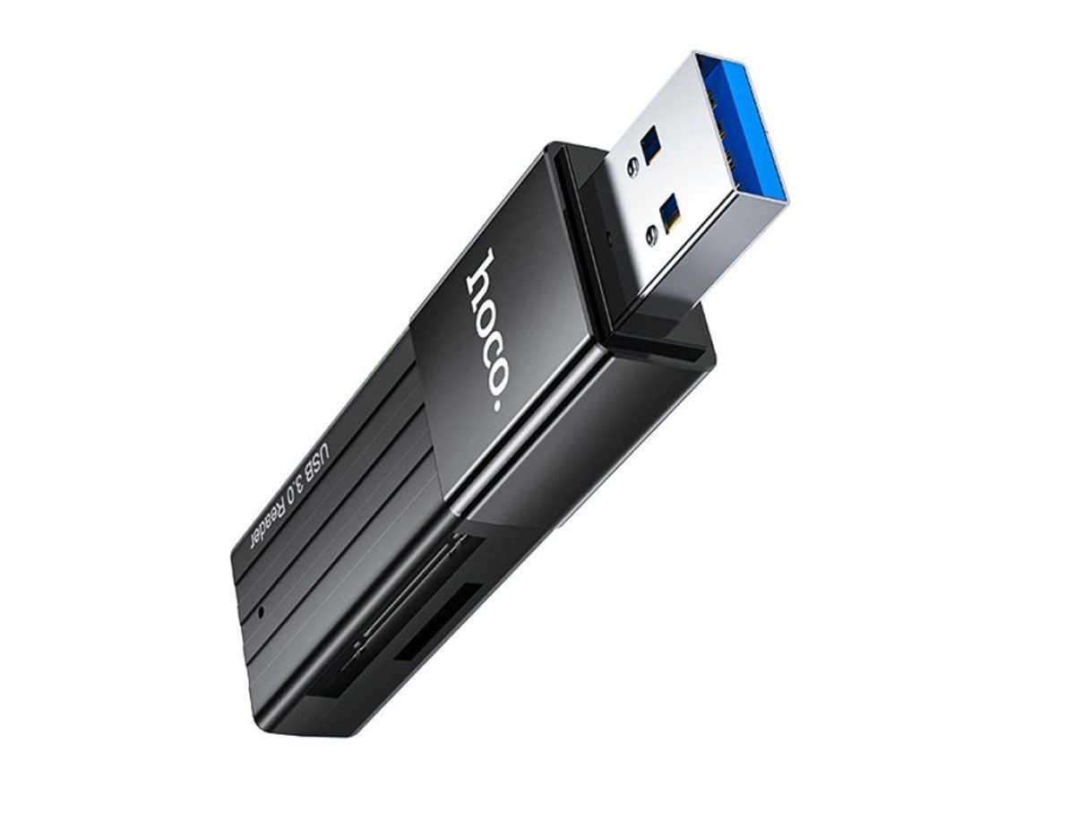 Αναγνώστης Κάρτας Μνήμης Hoco HB20 Mindful 2 σε 1 USB 3.0 έως 5Gbps και 2TB για Micro SD και SD Μαύρος