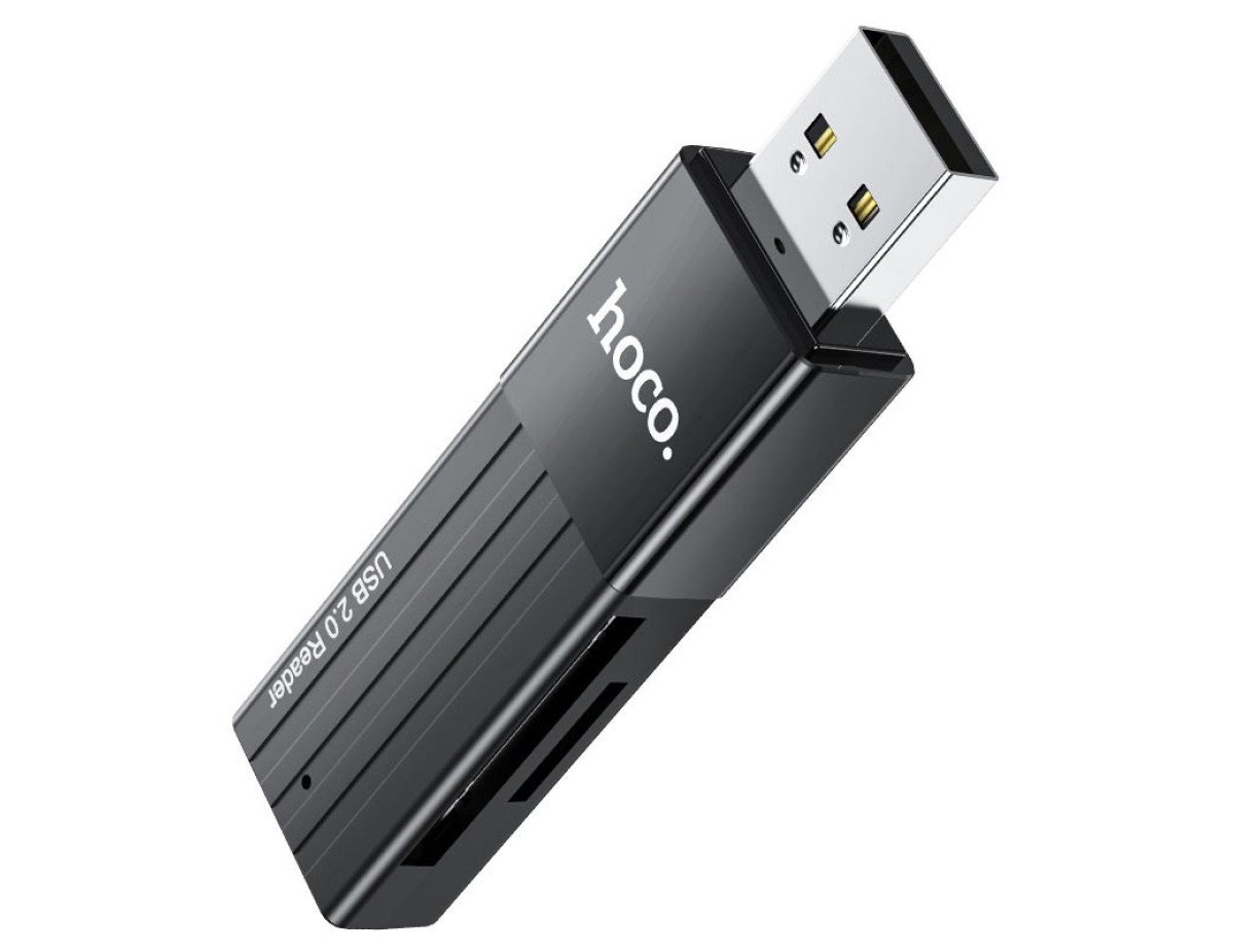 Αναγνώστης Κάρτας Μνήμης Hoco HB20 Mindful 2 σε 1 USB 2.0 έως 480Mbps και 2TB για Micro SD και SD Μαύρος