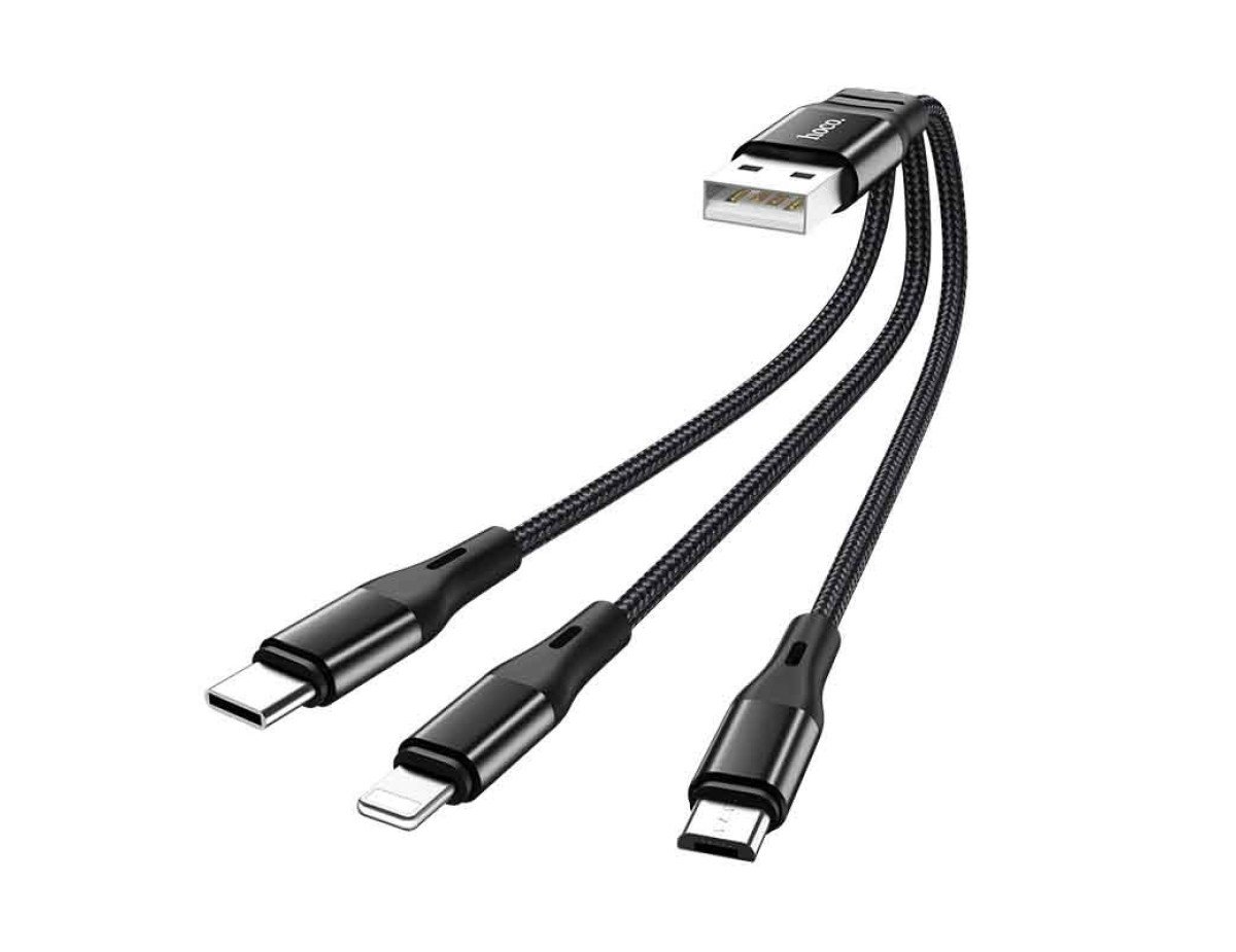 Καλώδιο σύνδεσης Hoco X47 Harbor 3 σε 1 USB σε Micro-USB, Lightning, USB-C 2.4A Μαύρο 0.25m