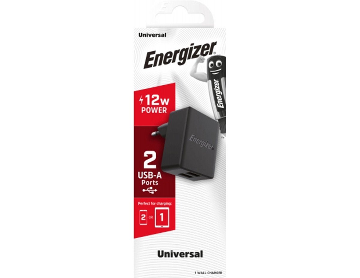 Φορτιστής Ταξιδίου Energizer Universal με 2 θύρες USB-A 12W 2.4A Μαύρο