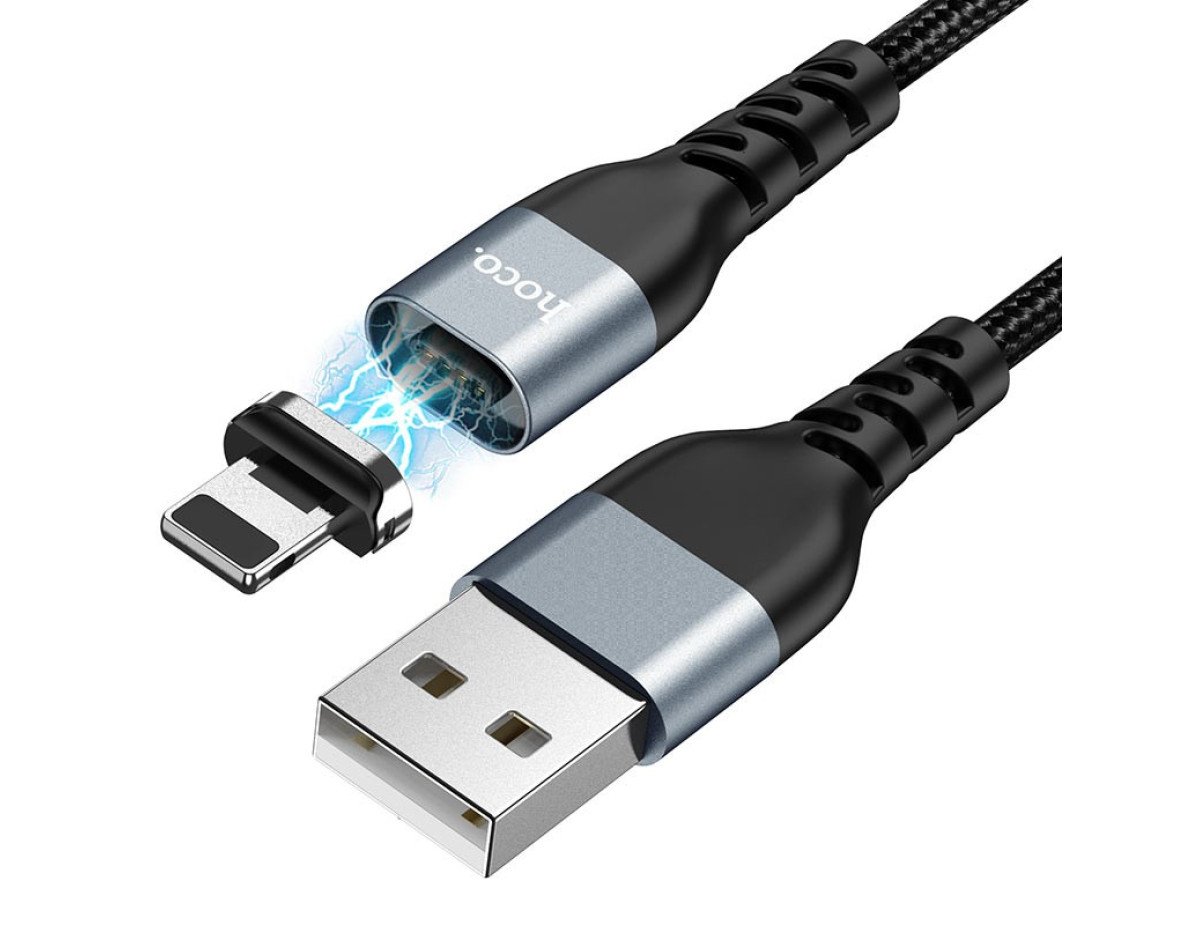 Καλώδιο σύνδεσης Hoco U96 Traveller Magnetic USB σε Lightning 2.4A με Μαγνητικό Αποσπώμενο Βύσμα Μεταλλικό Μαύρο 1.2m