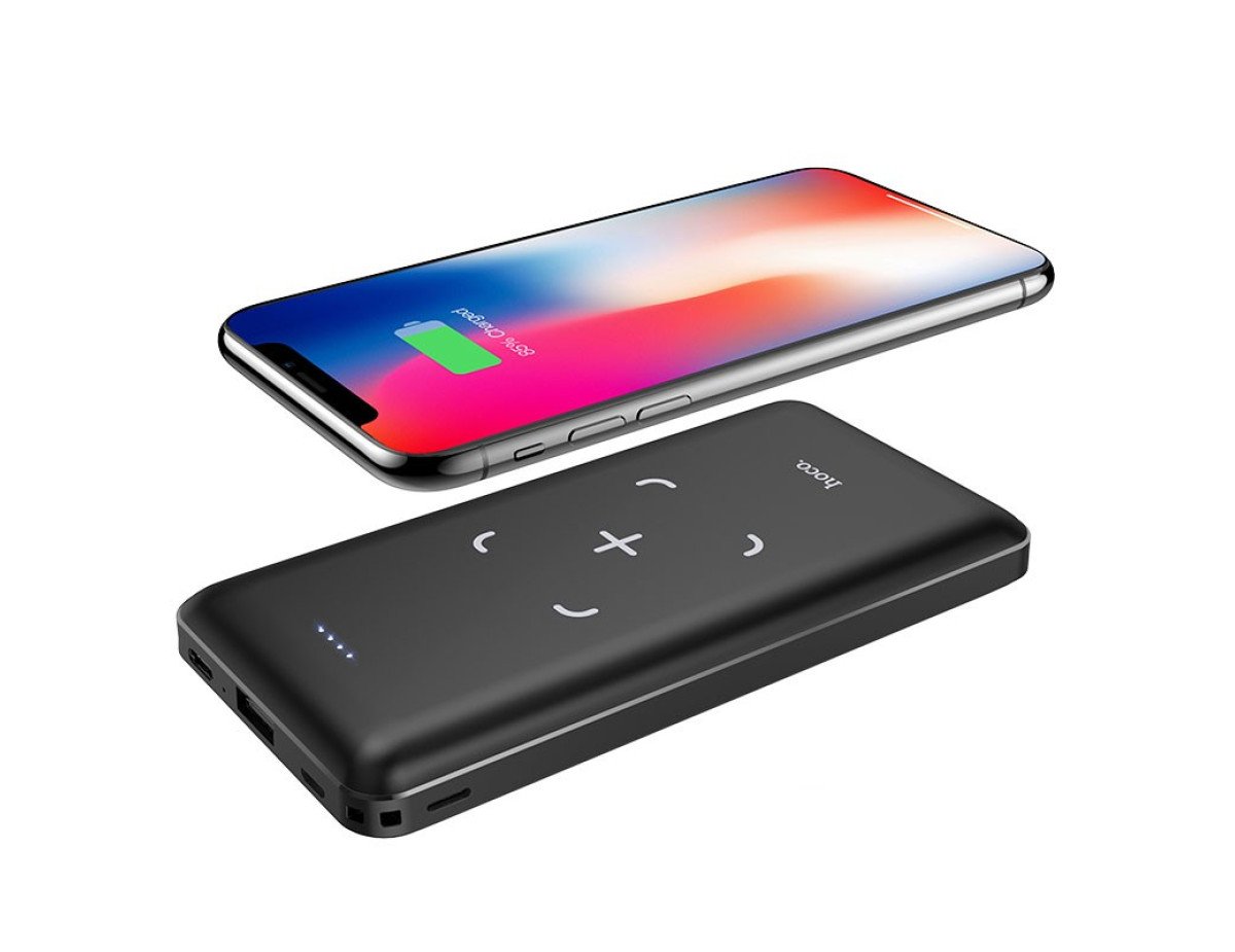 Power Bank Hoco J50 Surf 10000mAh με Ασύρματη Φόρτιση και USB-A με Οθόνη Led Μαύρο