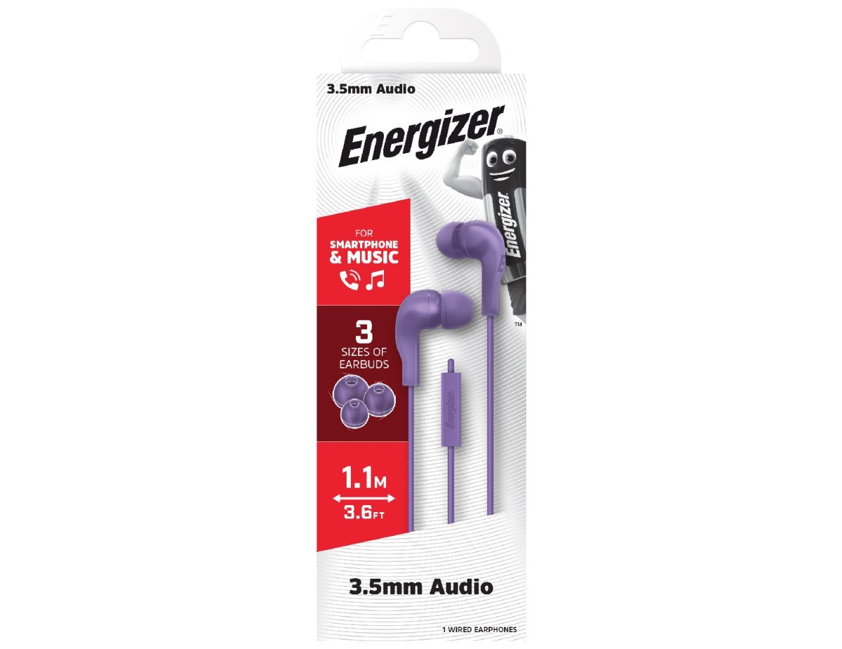 Hands Free Energizer CIA5 Stereo 3.5mm Μώβ με Μικρόφωνο και Πλήκτρο Λειτουργίας 1,1μ