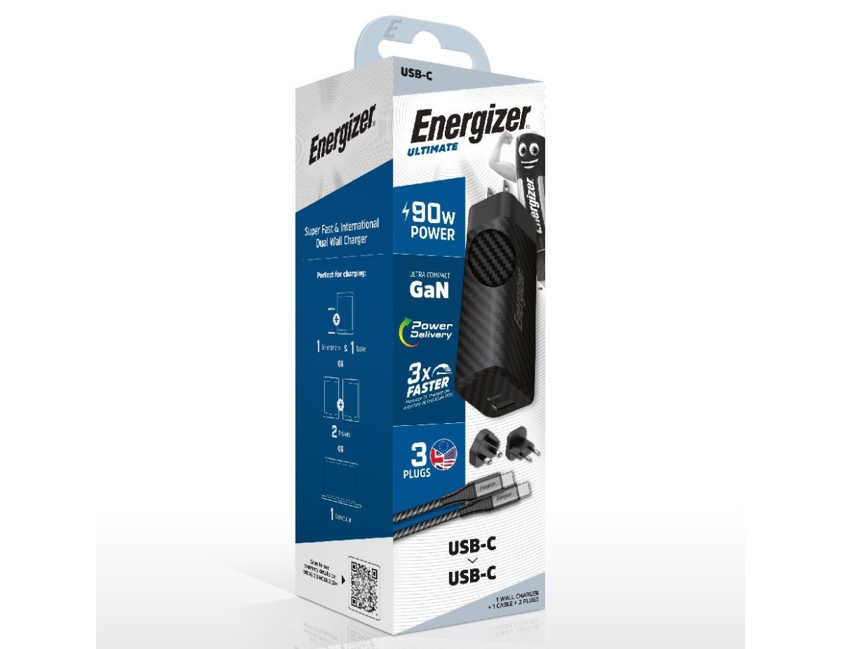 Φορτιστής Ταξιδίου Energizer A90MUC  με έξοδο USB-C/USB-A 90W Καλώδιο USB-C/USB-C Μαύρο