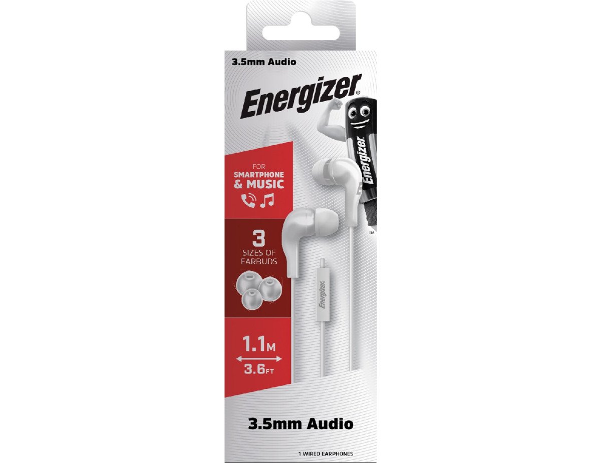 Hands Free Energizer CIA5 Stereo 3.5mm Λευκό με Μικρόφωνο και Πλήκτρο Λειτουργίας 1,1μ