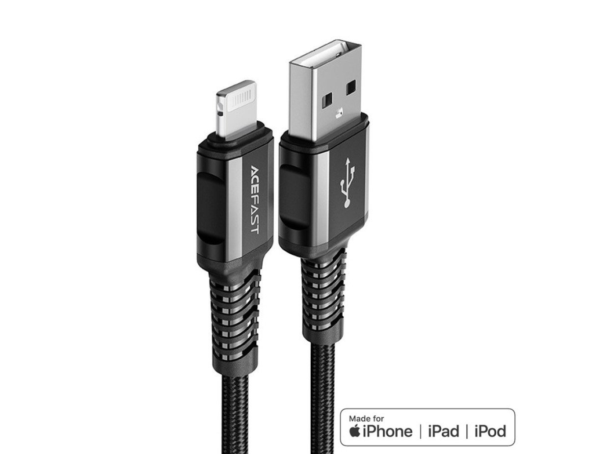 Καλώδιο σύνδεσης Acefast C1-02 USB-A σε Lightning Braided 2.4A Apple Certified MFI 1.2m Μαύρο