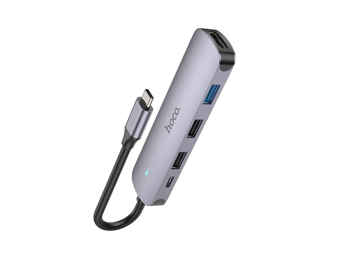 Hub USB-C Hoco HB27 HDMI+PD60W+USB3.0+2xUSB2.0 60W 20V/3A Γκρι