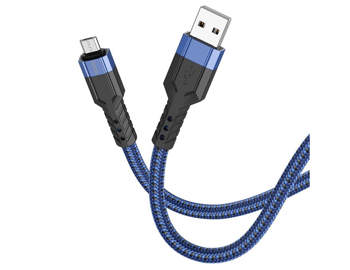 Καλώδιο Σύνδεσης Hoco U110 USB σε Micro-USB Braided 2.4A Μπλε 1.2m Υψηλής Αντοχής