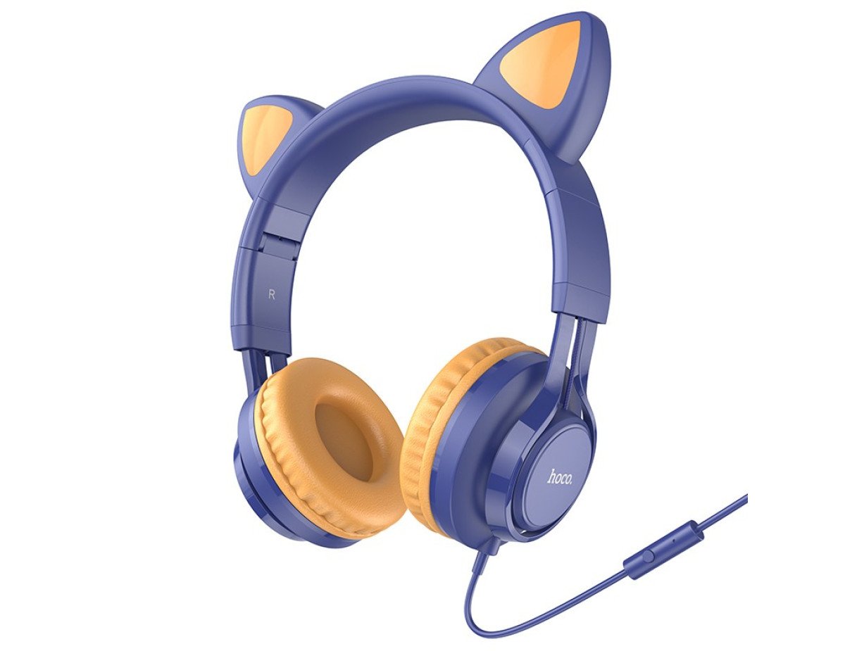 Ακουστικά Stereo Hoco W36 Cat ear με Μικρόφωνο 3.5mm Μπλε