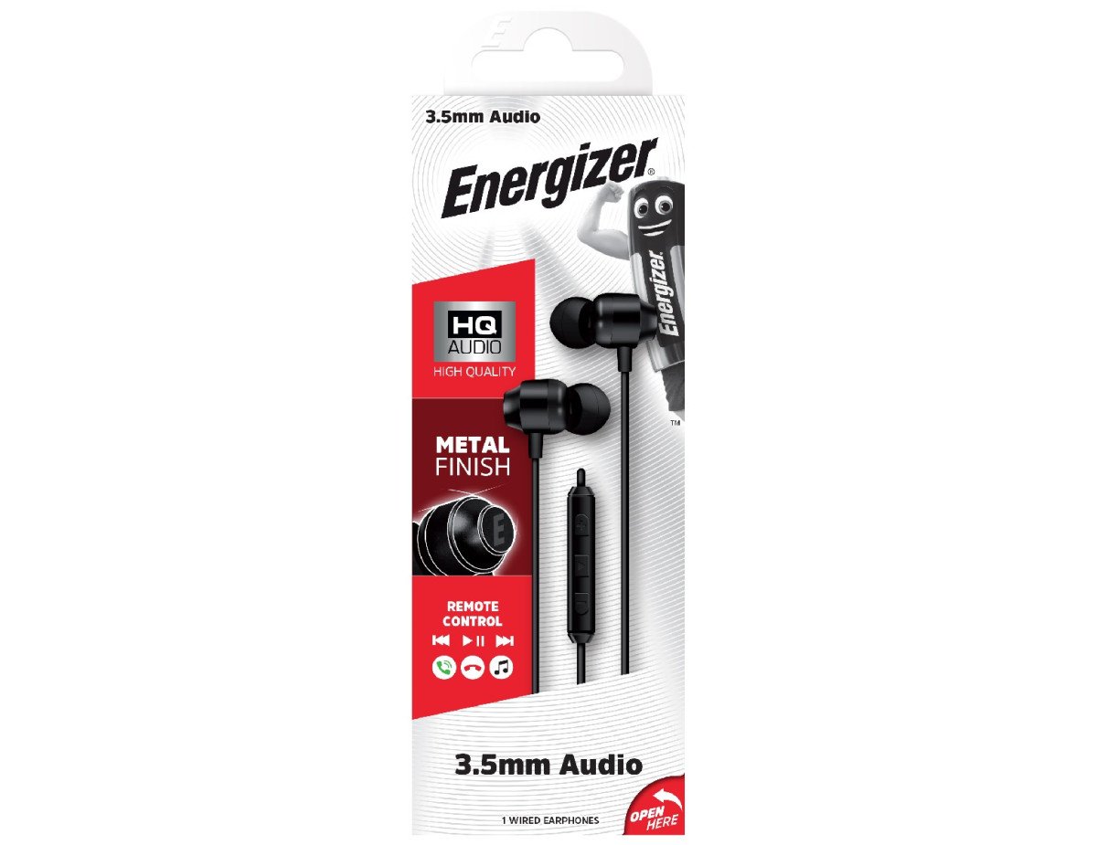 Hands Free Energizer CIA10 Metal Stereo 3.5mm Μαύρα με Μικρόφωνο και Πλήκτρο Πολλαπλών Λειτουργιών 1.2μ