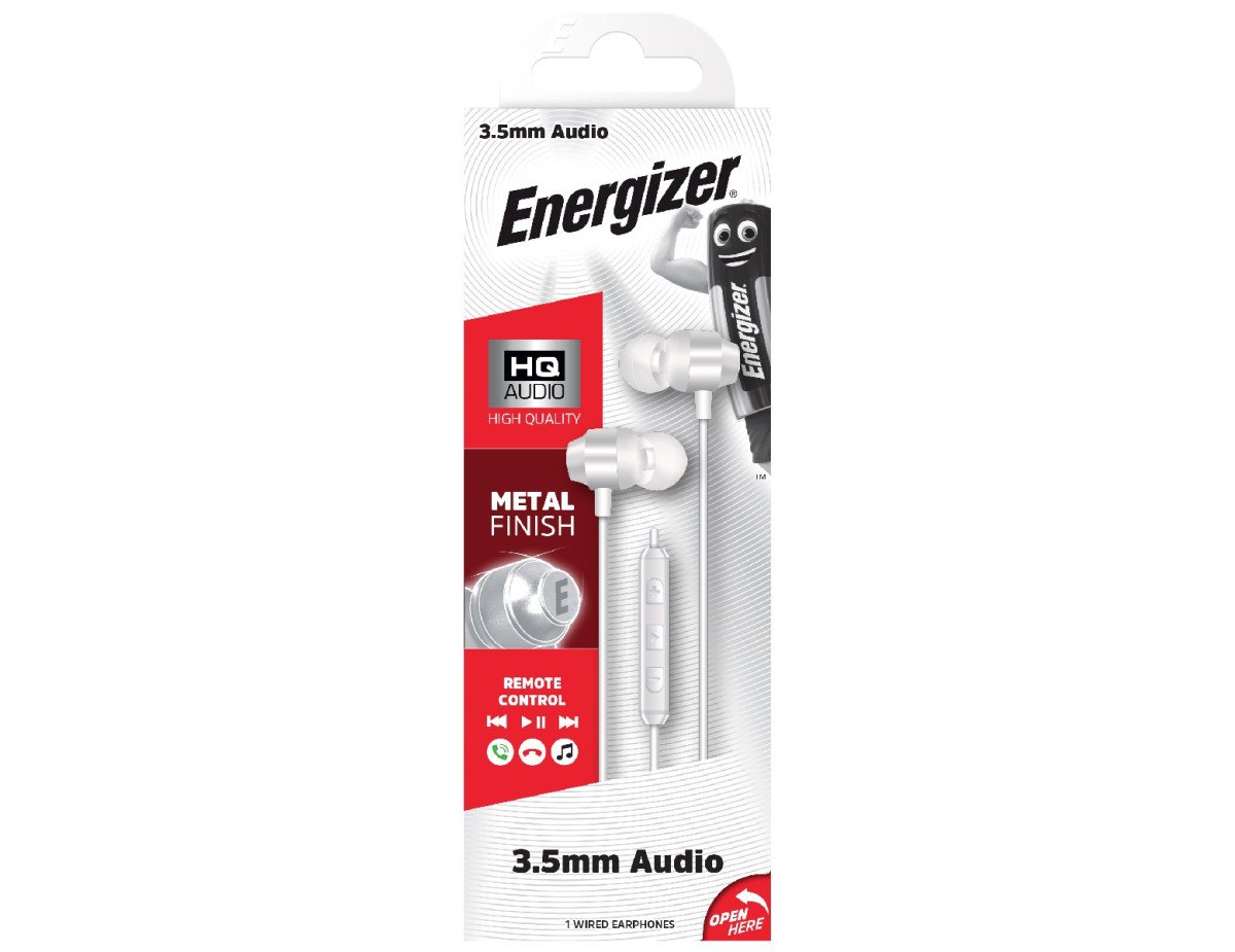 Hands Free Energizer CIA10 Metal Stereo 3.5mm Λευκό με Μικρόφωνο και Πλήκτρο Πολλαπλών Λειτουργιών 1,2μ