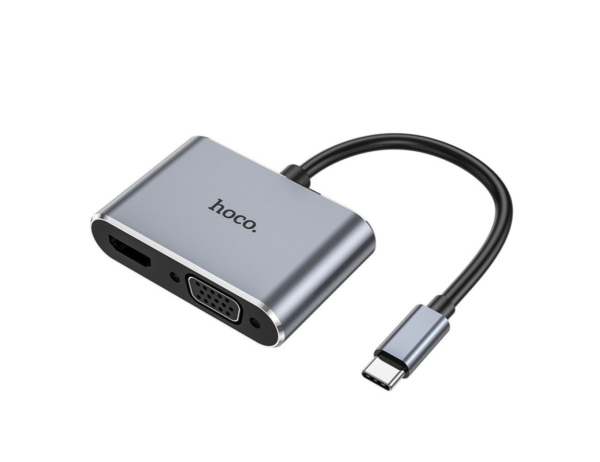 Hub USB-C Hoco HB30 Eco με HDMI 4K 30Hz και VGA 1080P USB3.0 5Gbps και PD 100W 15εκ. Γκρι