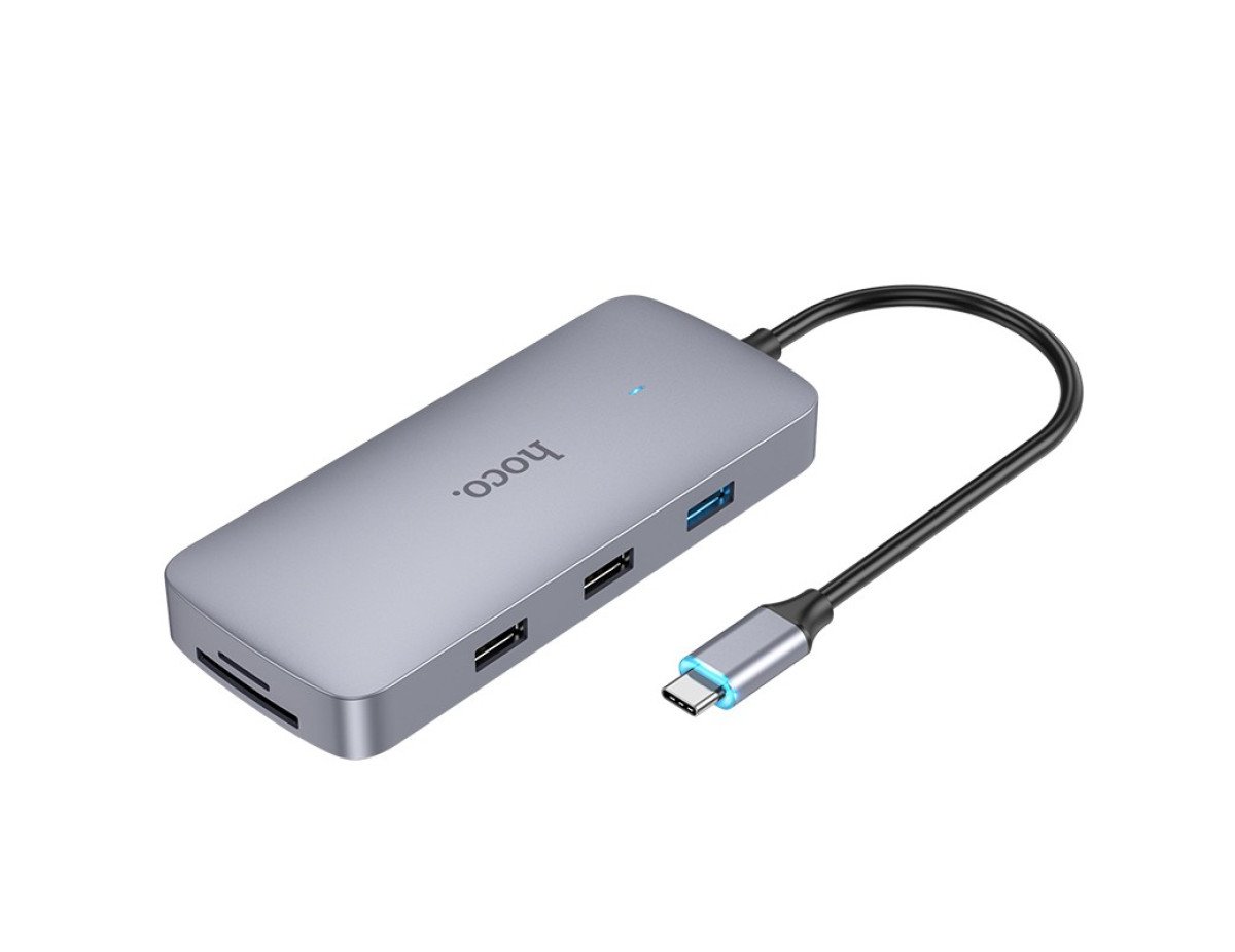 Hub USB-C Hoco HB33 Easy 10-in-1 με HDMI 4K USB-C PD100W USB3.0 2xUSB SD Micro-SD RJ45 VGA and 3.5mm Γκρι 18cm