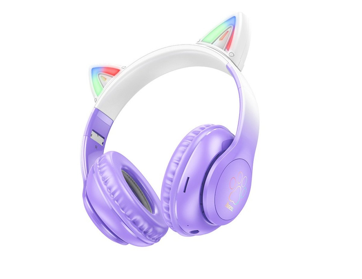 Wireless Ακουστικά Stereo Hoco W42 Cat Ears 400mAh Micro SD και AUX Purple Grape