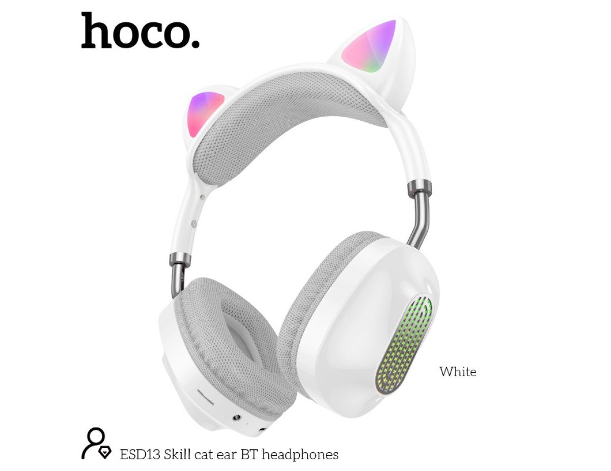 Ασύρματα Ακουστικά Stereo Hoco ESD13 Cat Ear BT5.3 FM 400mAh με Μικρόφωνο και Noise Reduction Λευκά