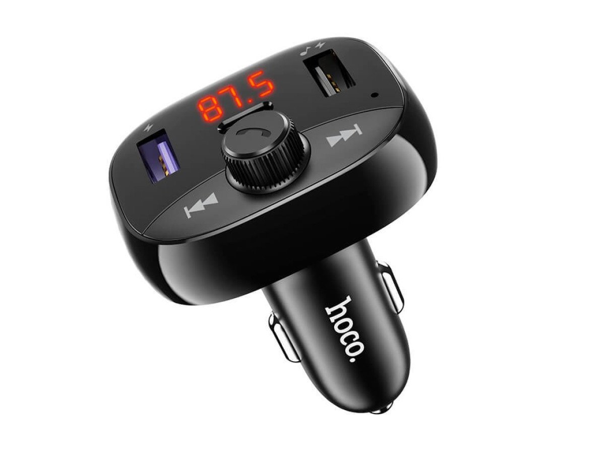 Bluetooth FM Transmitter Hoco DE2 USB QC3.0 18W+USB 12W+USB-C PD20W + Micro SD v5.0 LED Ένδειξη Μαύρο