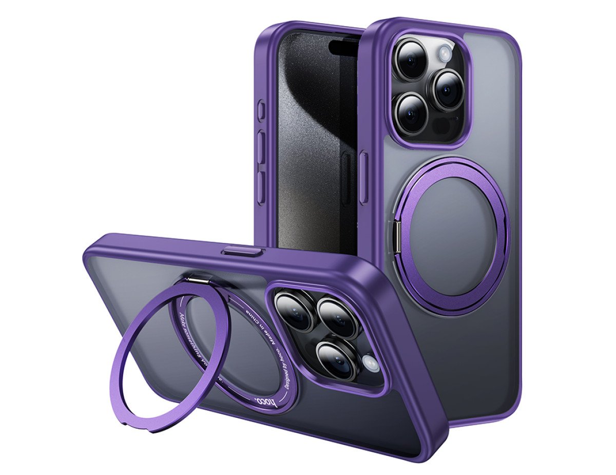 Θήκη Hoco Stand Magnetic Case 2 in 1 Mag-Charge 360° Rotating Ring για Apple iPhone 15 Pro Μωβ