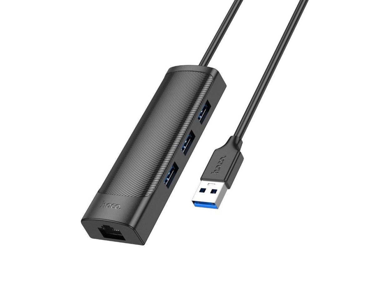 Hub USB Hoco HB42 Easy Safety 4-in-1 USB σε 3xUSB 3.0 5Gbps και RJ45 1000Mbps 1.2m Μαύρο