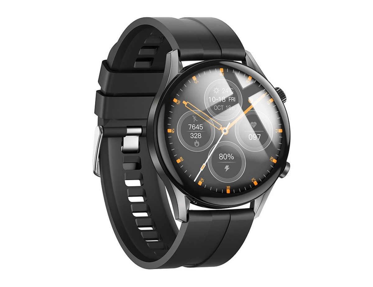 Smartwatch Hoco Y7 Pro IP67            με Δυνατότητα Κλήσεων Silicon Band Metal Grey