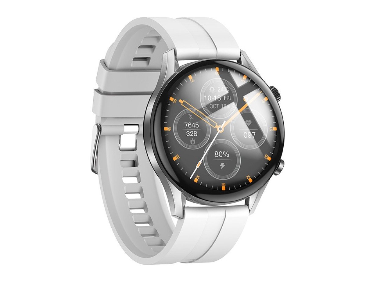 Smartwatch Hoco Y7 Pro IP67            με Δυνατότητα Κλήσεων Silicon Band Ασημί