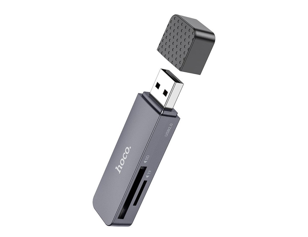 Αναγνώστης Κάρτας Μνήμης Hoco HB45 Spirit 2-σε-1 USB 2.0 έως 480Mbps και 2TB για Micro SD και SD Γκρι