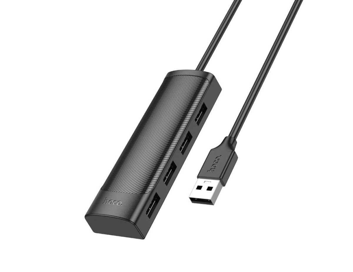 Hub USB Hoco HB41 Easy Safety 4-in-1 USB2.0 σε 4xUSB2.0 480Mbps 5V/3A Μαύρο 1.2m