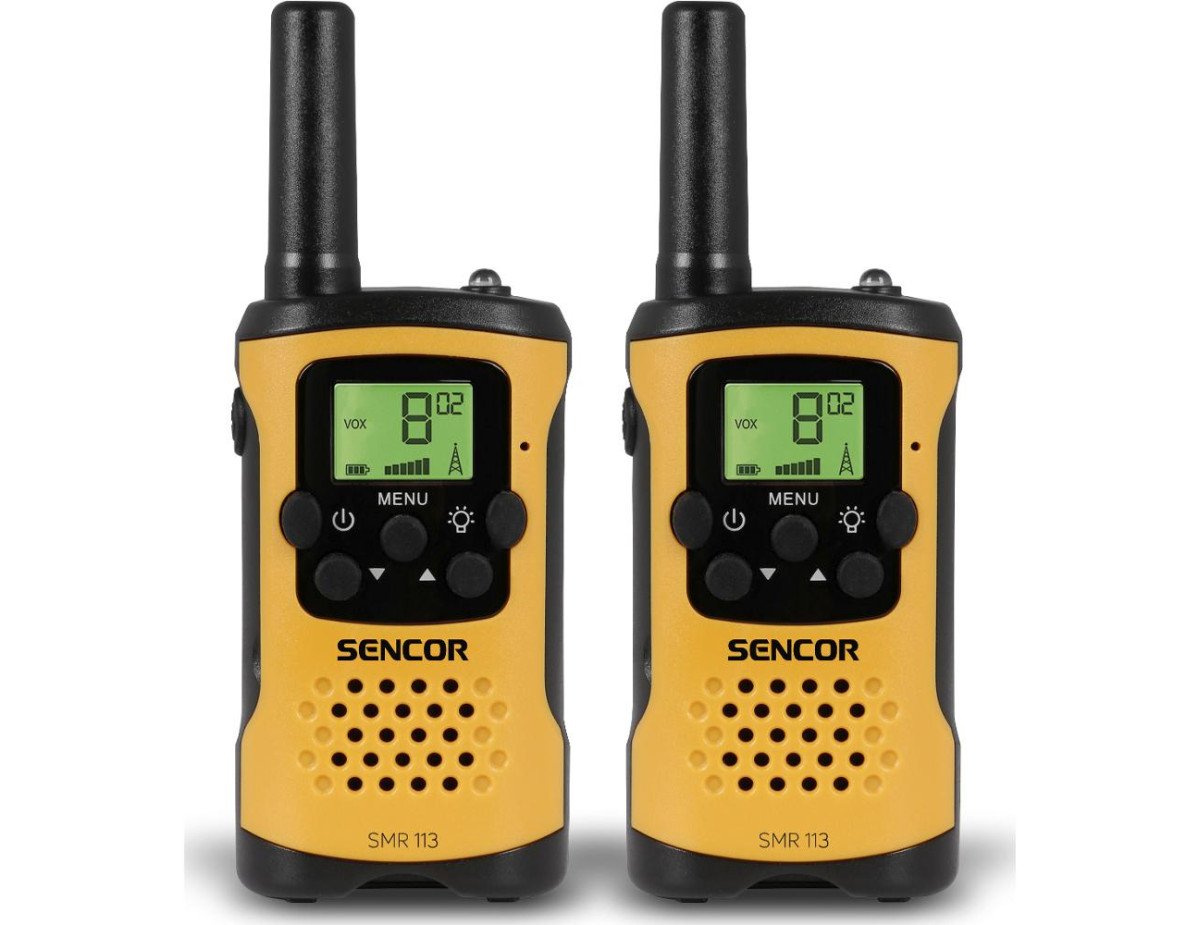 Walkie Talkie Sencor SMR 113 Mini Size Σετ 2τμχ με Yποδοχή Hands Free Εύρος Κάλυψης 5 km 3ΑΑΑ  Μαύρο/Κίτρινο