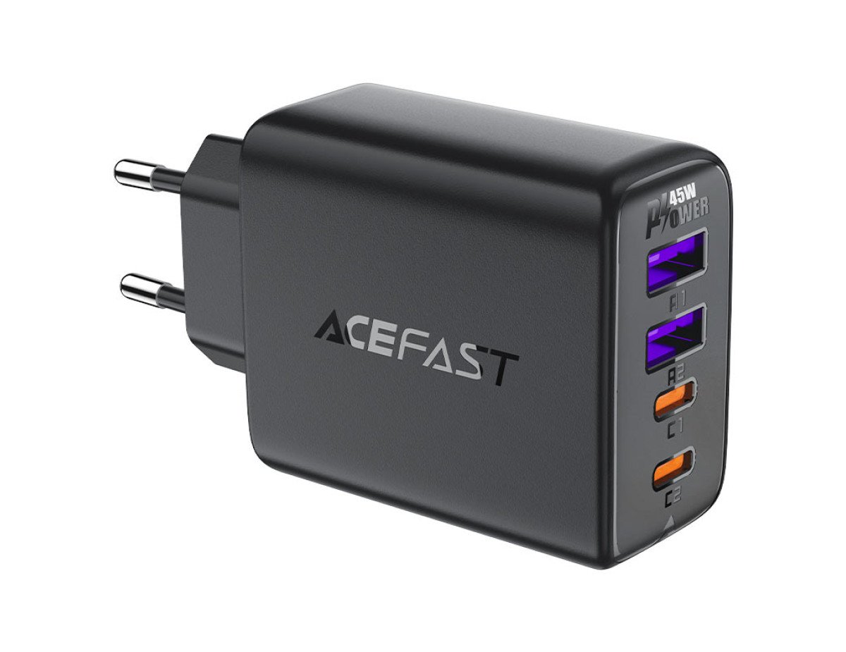 Φορτιστής Ταξιδίου Acefast A61 Fast Charging με 2xUSB-C + 2xUSB-A PD45W GaN Μαύρο