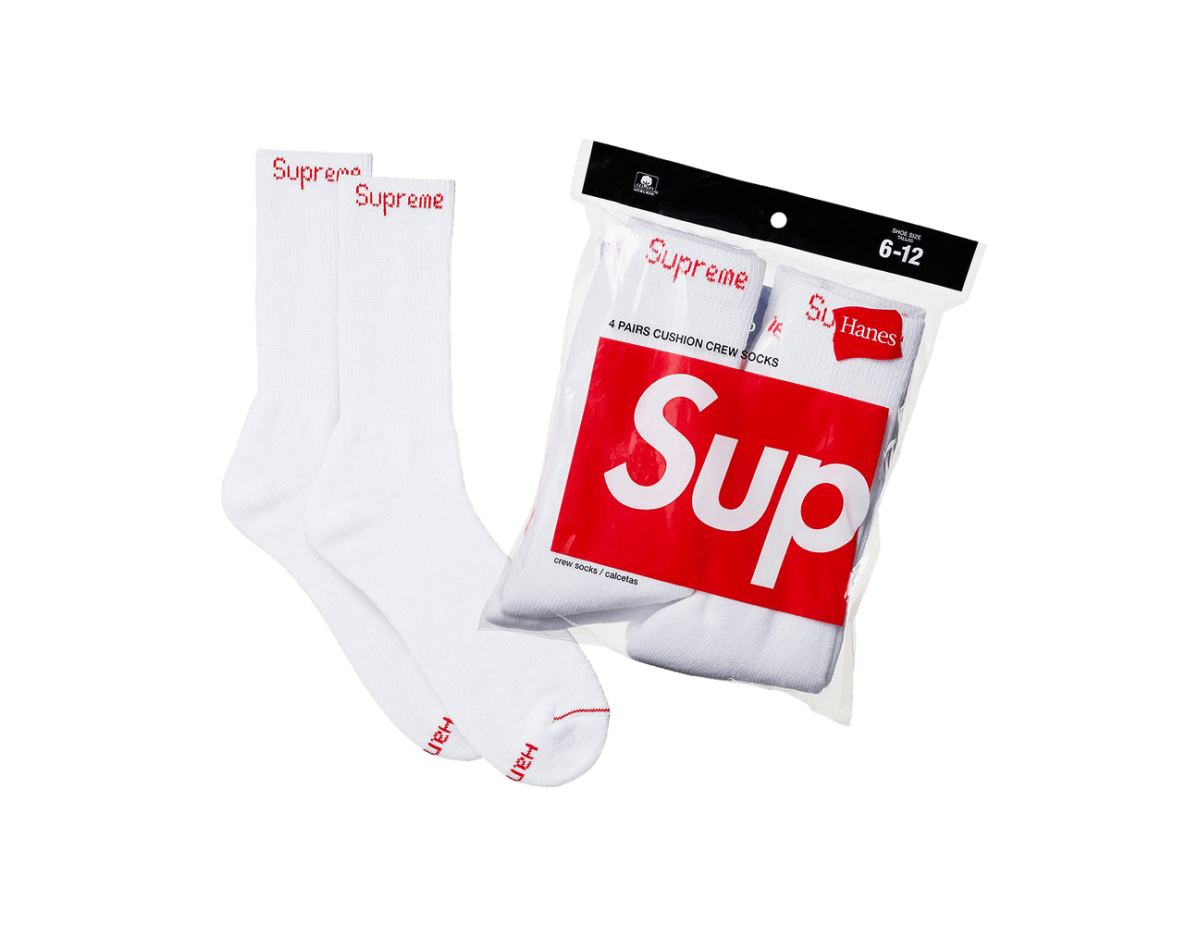 Supreme x Hanes Crew Socks (4 Pack) 'White' Supreme x Hanes Crew Socks (4 Pack) 'White'
