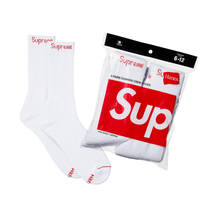 Supreme x Hanes Crew Socks (4 Pack) 'White' Supreme x Hanes Crew Socks (4 Pack) 'White'