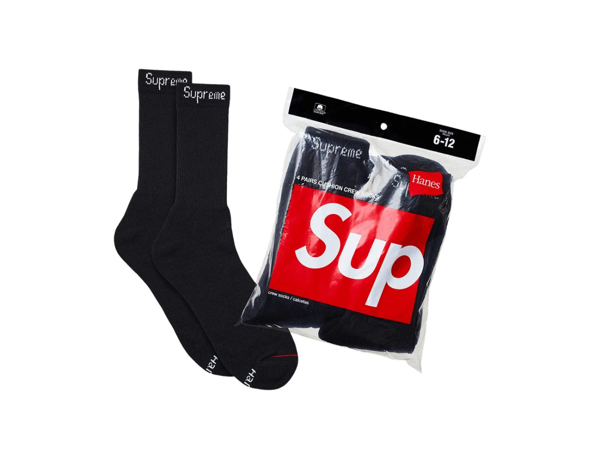 Supreme x Hanes Crew Socks (4 Pack) 'Black' Supreme x Hanes Crew Socks (4 Pack) 'Black'
