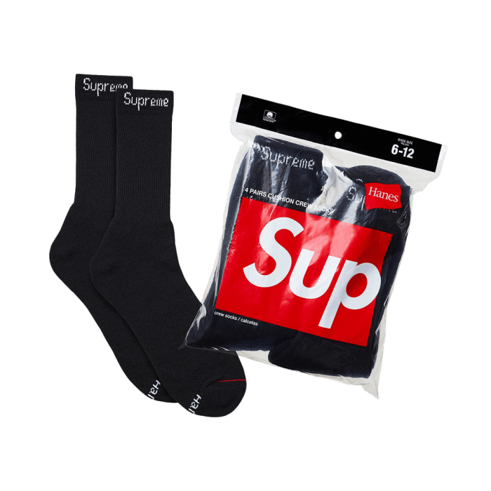 Supreme x Hanes Crew Socks (4 Pack) 'Black' Supreme x Hanes Crew Socks (4 Pack) 'Black'