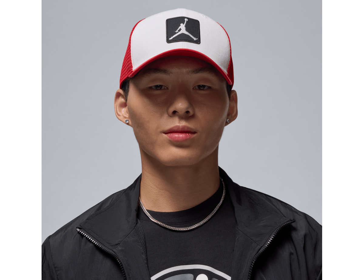 Jordan Rise Jumpman Trucker Cap White Red Jordan Rise Jumpman Trucker Cap White Red