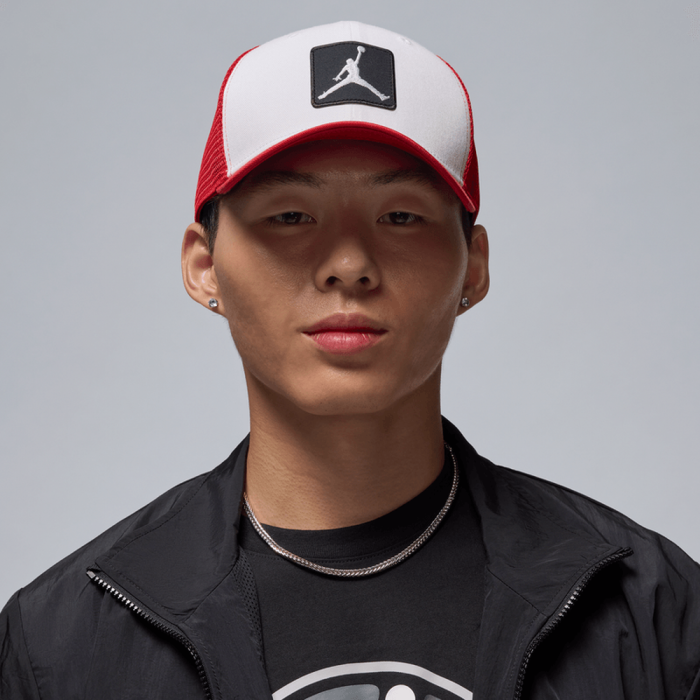Jordan Rise Jumpman Trucker Cap White Red Jordan Rise Jumpman Trucker Cap White Red