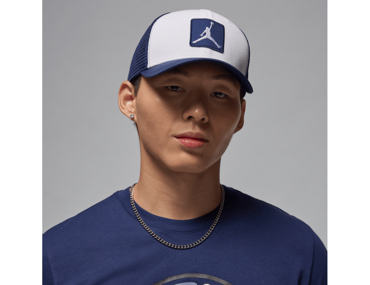 Jordan Rise Jumpman Trucker Cap White Blue Jordan Rise Jumpman Trucker Cap White Blue