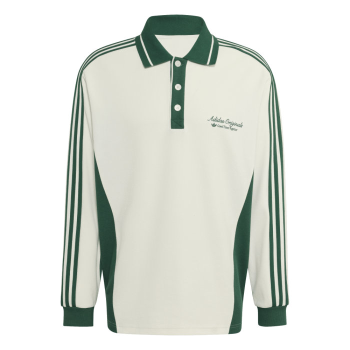 adidas Long Sleeved Polo Shirt Off White Dark Green