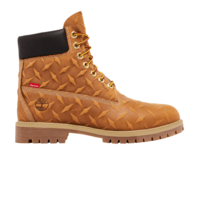 Supreme x Timberland 6 Inch Premium Waterproof Boot Embossed Diamond Plate Wheat