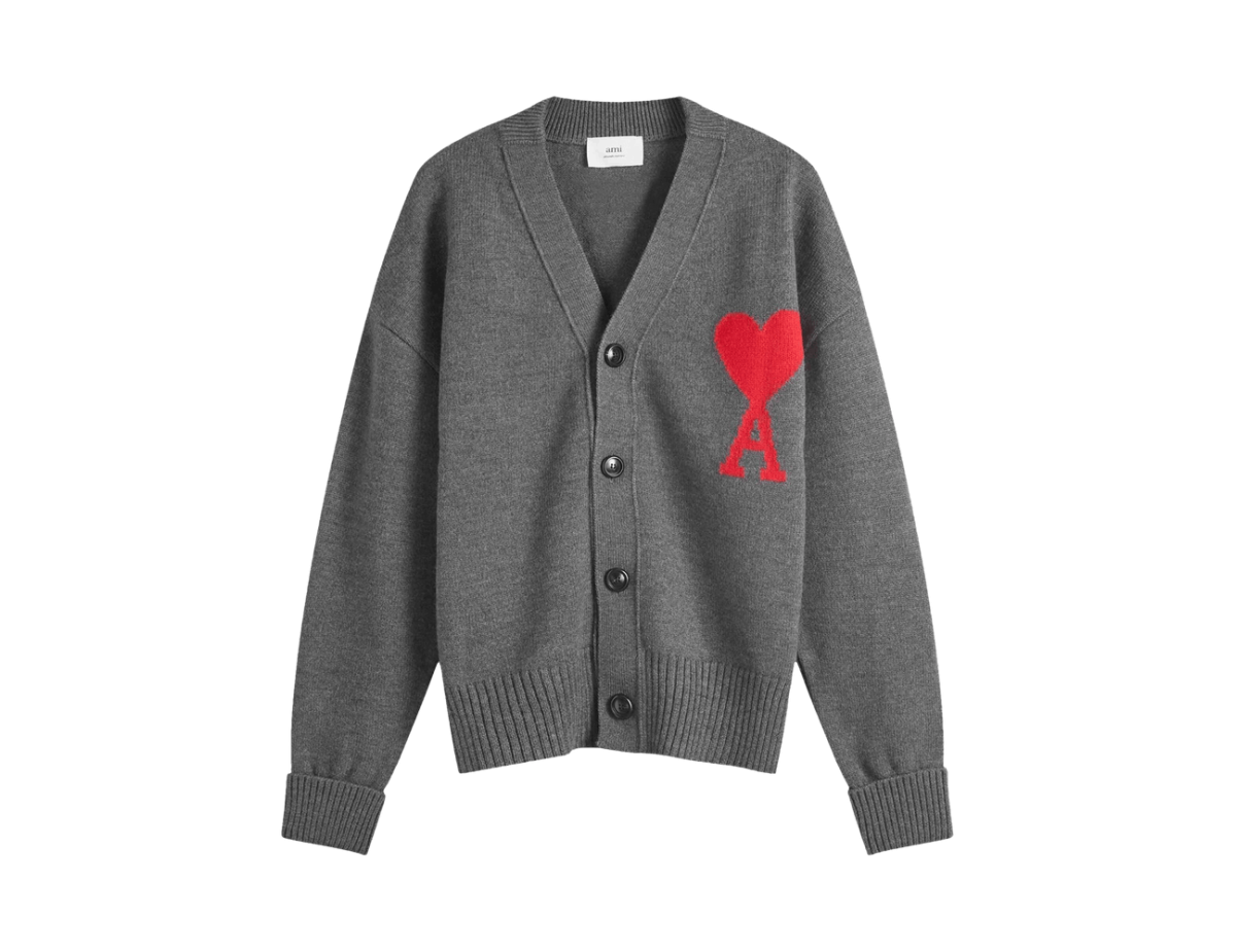 Ami Large A Heart Cardigan 'Grey/Red' Ami Large A Heart Cardigan 'Grey/Red'