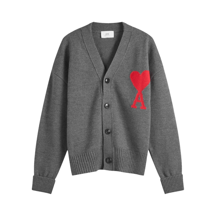Ami Large A Heart Cardigan 'Grey/Red'