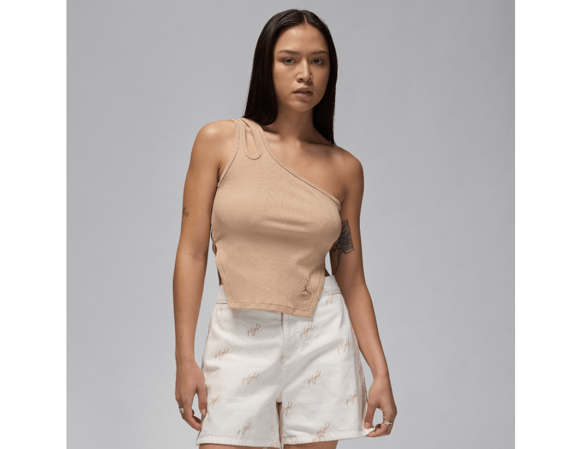 Jordan Women's Asymmetrical Ribbed Tank Legend Medium Brown Jordan Women's Asymmetrical Ribbed Tank Legend Medium Brown