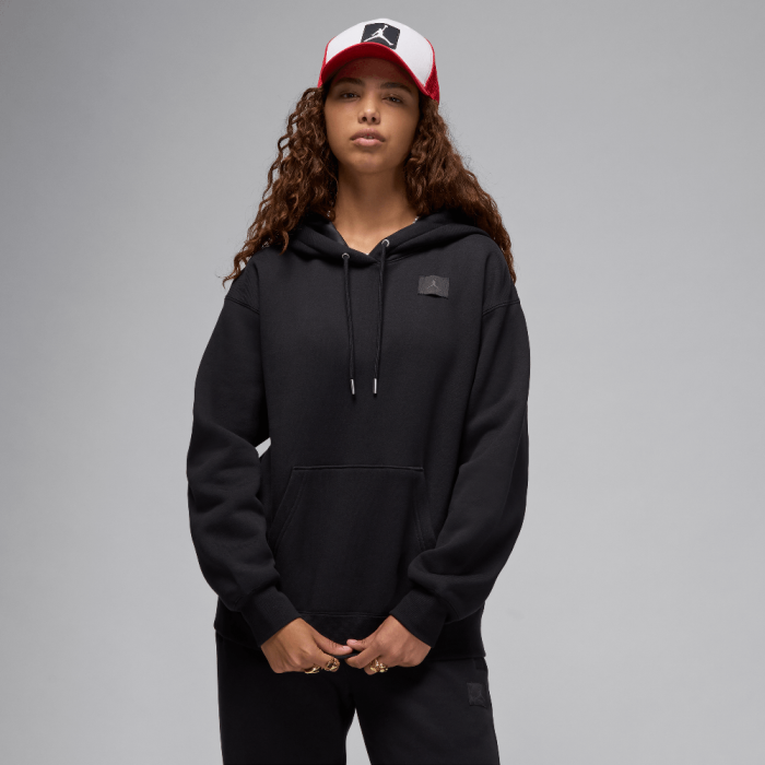 Jordan Flight Fleece Women's Satin-Lined Pullover Hoodie Black/Dark Smoke Grey Jordan Flight Fleece Women's Satin-Lined Pullover Hoodie Black/Dark Smoke Grey