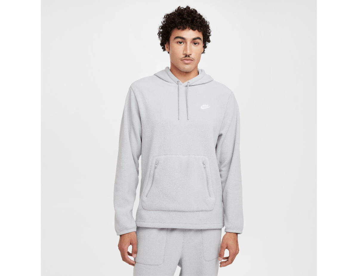 Nike Club Men's Winterized Pullover Hoodie Light Smoke Grey/Pure/White