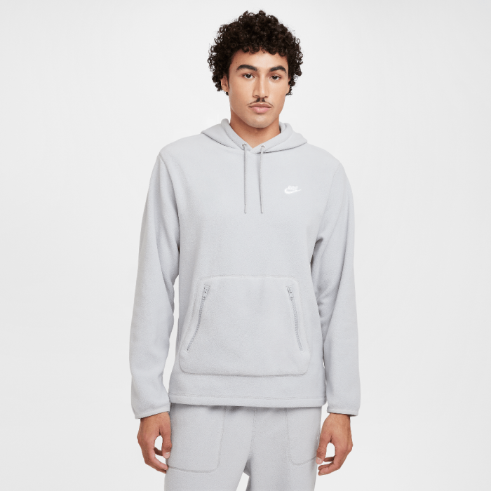 Nike Club Men's Winterized Pullover Hoodie Light Smoke Grey/Pure/White Nike Club Men's Winterized Pullover Hoodie Light Smoke Grey/Pure/White