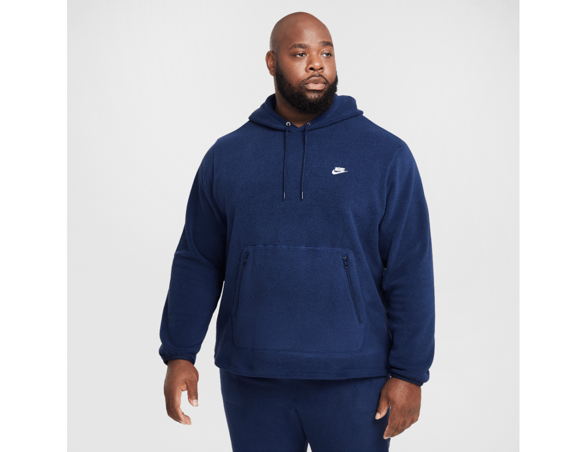 Nike Club Men's Winterized Pullover Hoodie Midnight Navy/White