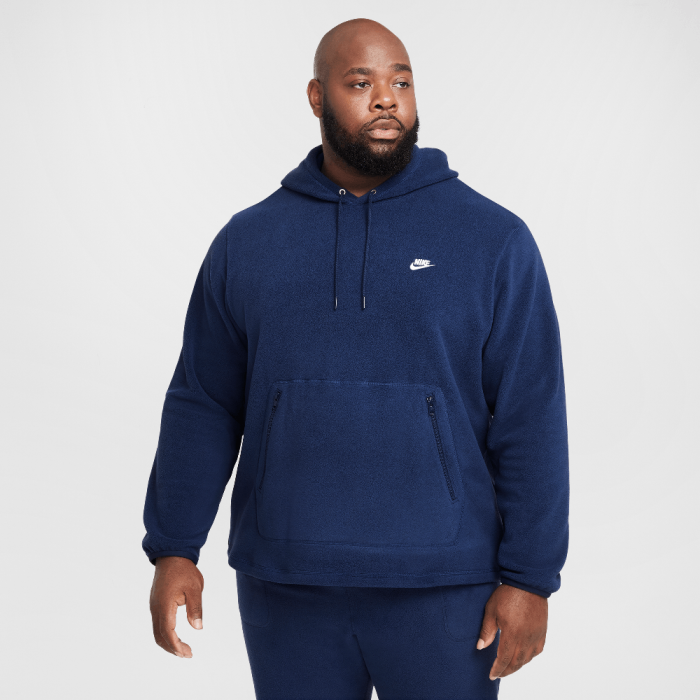 Nike Club Men's Winterized Pullover Hoodie Midnight Navy/White Nike Club Men's Winterized Pullover Hoodie Midnight Navy/White