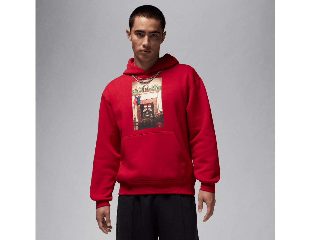 Jordan Jumpman "Chimney" Men's Fleece Pullover Hoodie Gym Red/Black Jordan Jumpman "Chimney" Men's Fleece Pullover Hoodie Gym Red/Black