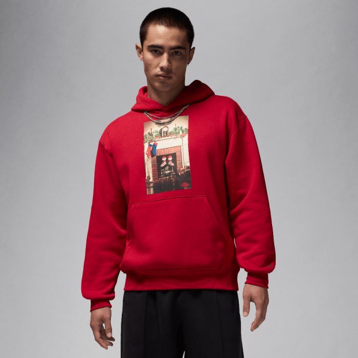 Jordan Jumpman "Chimney" Men's Fleece Pullover Hoodie Gym Red/Black Jordan Jumpman "Chimney" Men's Fleece Pullover Hoodie Gym Red/Black