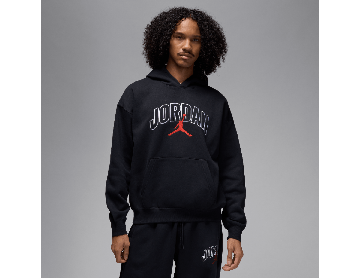 Jordan Brooklyn Fleece Men's Oversized Pullover Hoodie Black/Gym Red